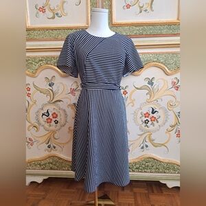 Banana Republic Navy and White Striped Midi Dress